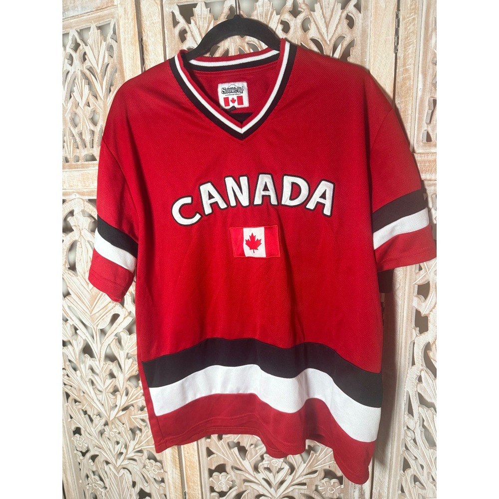 Snowcap Canada Jersey Mens XXL Red Black White Striped Embroidered V-Neck Mesh - Picture 2 of 8